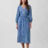 Midi-jurk van denim met ingezette taille
