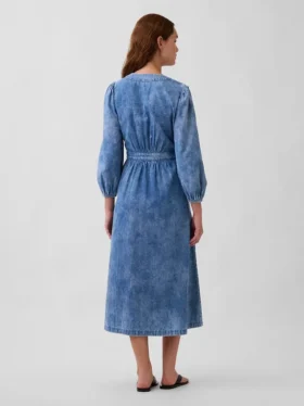 Midi-jurk van denim met ingezette taille