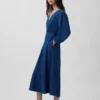 Midi-jurk van denim met ingezette taille