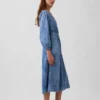 Midi-jurk van denim met ingezette taille