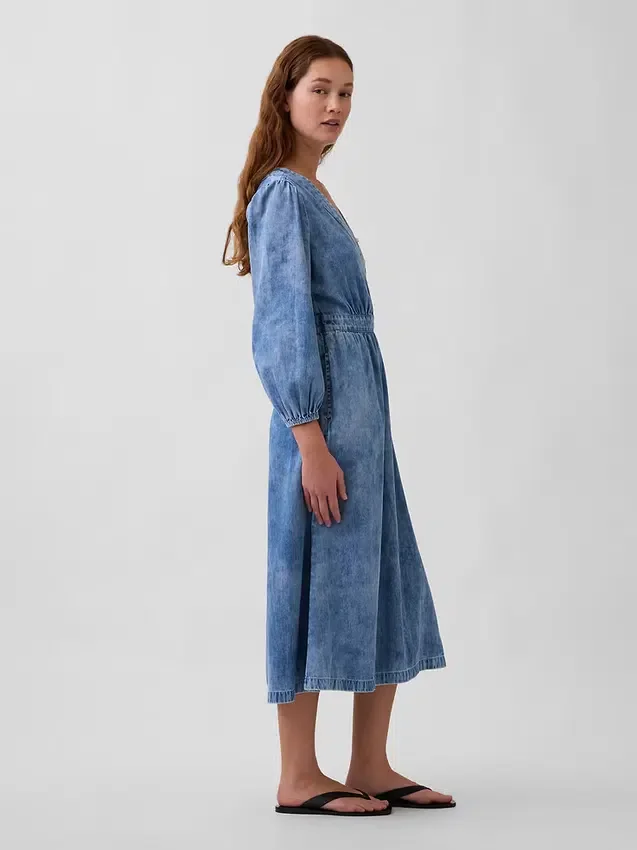 Midi-jurk van denim met ingezette taille