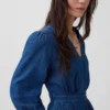 Midi-jurk van denim met ingezette taille