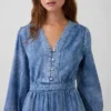 Midi-jurk van denim met ingezette taille
