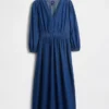 Midi-jurk van denim met ingezette taille