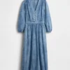 Midi-jurk van denim met ingezette taille