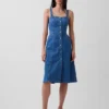 Midi-jurk van denim met knoopsluiting aan de voorkant