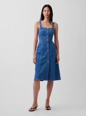 Midi-jurk van denim met knoopsluiting aan de voorkant
