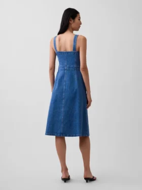 Midi-jurk van denim met knoopsluiting aan de voorkant