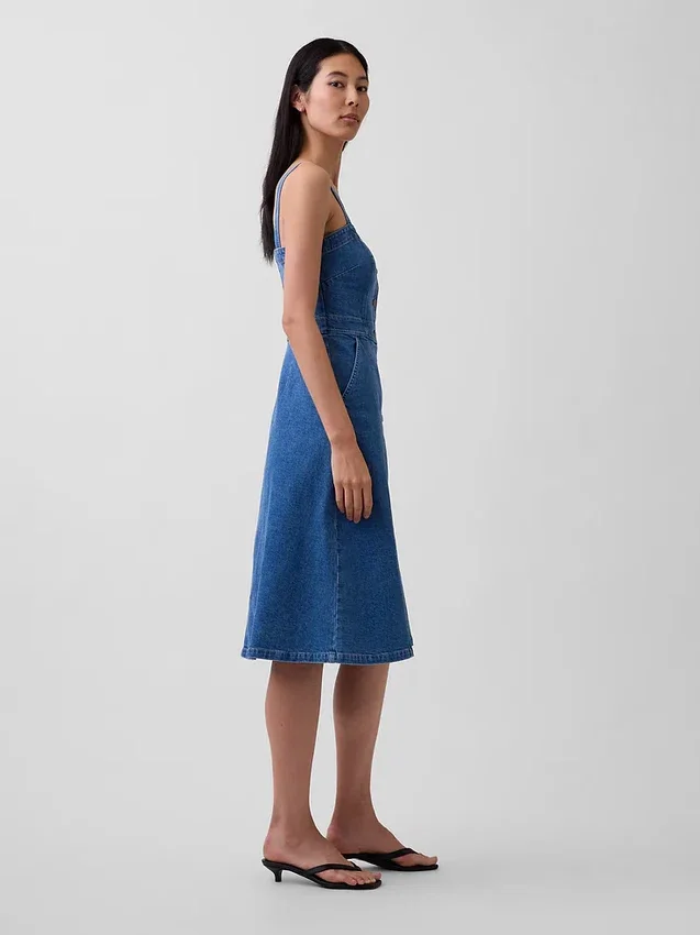 Midi-jurk van denim met knoopsluiting aan de voorkant