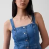 Midi-jurk van denim met knoopsluiting aan de voorkant