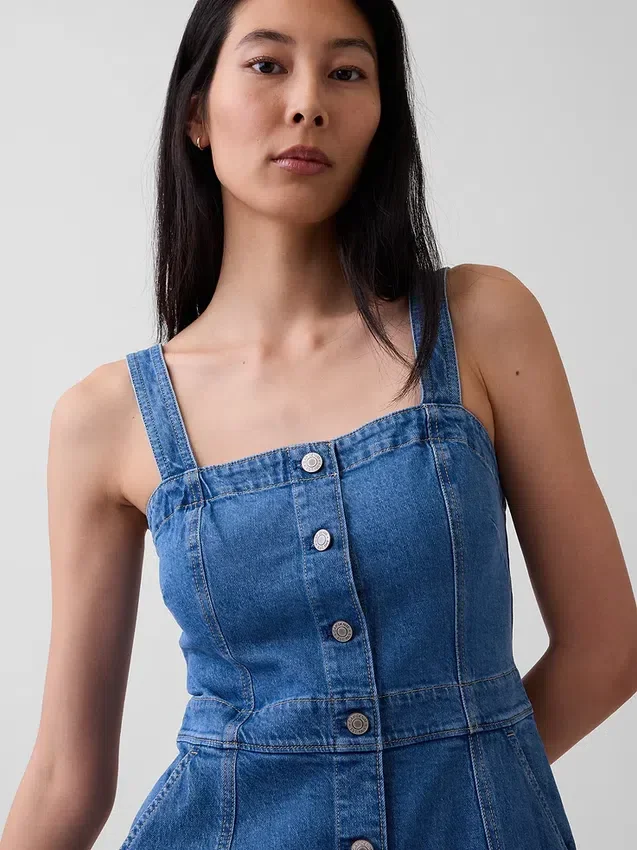 Midi-jurk van denim met knoopsluiting aan de voorkant