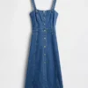 Midi-jurk van denim met knoopsluiting aan de voorkant