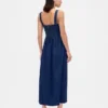 Midi-jurk van denim met laaggetailleerd korset