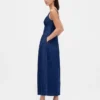 Midi-jurk van denim met laaggetailleerd korset