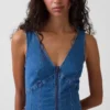 Midi-jurk van denim met naad en ritssluiting aan de voorkant