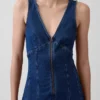Midi-jurk van denim met naden en ritssluiting aan de voorkant