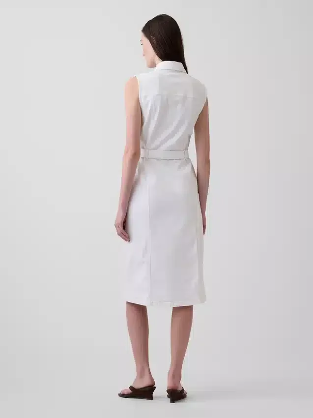 Midi-jurk van denim met strikriem