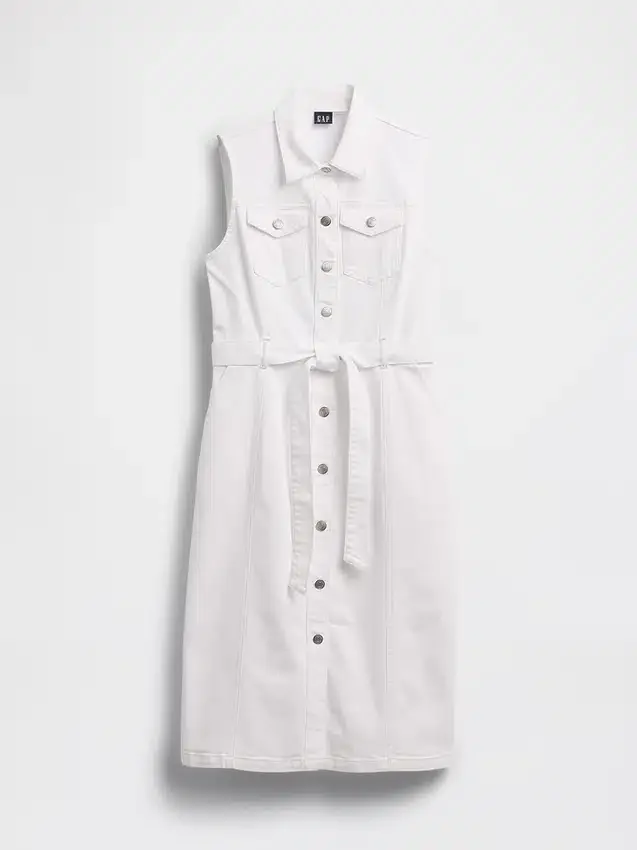 Midi-jurk van denim met strikriem