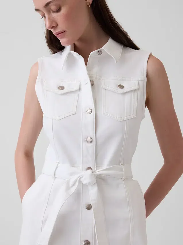 Midi-jurk van denim met strikriem