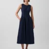 Midi-jurk van denim met verlaagde taille