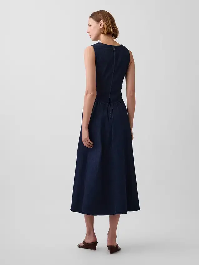 Midi-jurk van denim met verlaagde taille