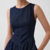 Midi-jurk van denim met verlaagde taille