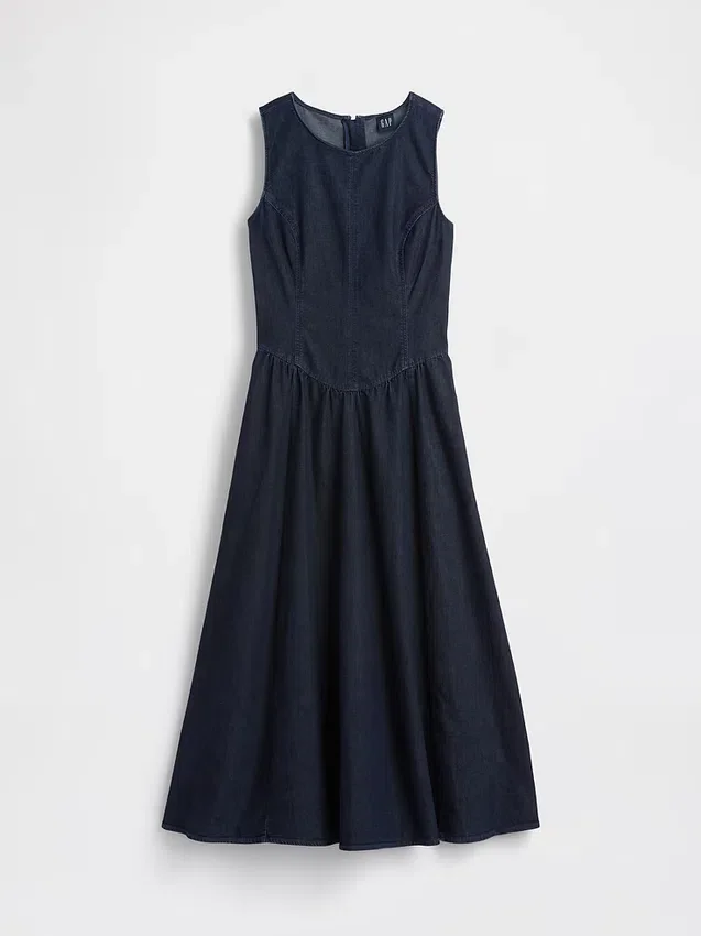 Midi-jurk van denim met verlaagde taille