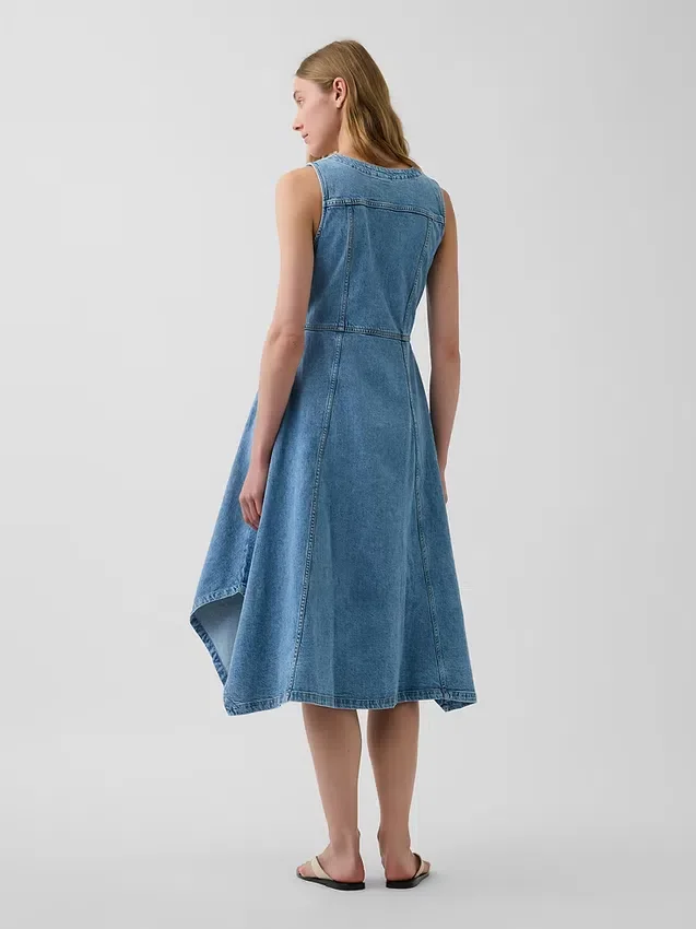 Midi-jurk van denim met zakdoekzoom