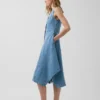 Midi-jurk van denim met zakdoekzoom