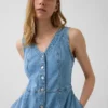 Midi-jurk van denim met zakdoekzoom