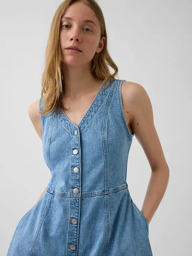 Midi-jurk van denim met zakdoekzoom