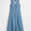 Midi-jurk van denim met zakdoekzoom