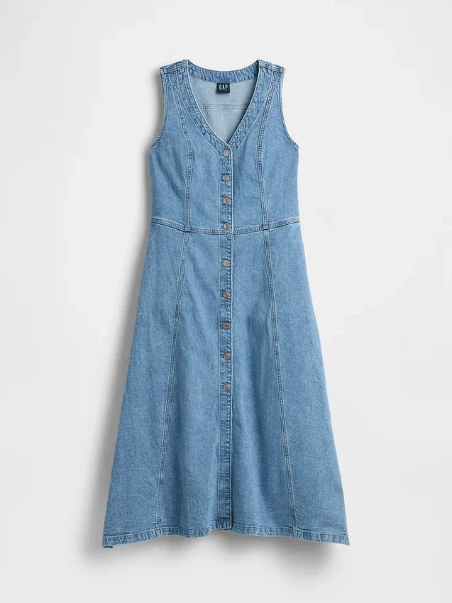 Midi-jurk van denim met zakdoekzoom