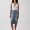 Midi-kokerrok van denim met hoge taille