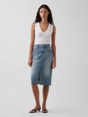 Midi-kokerrok van denim met hoge taille