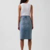 Midi-kokerrok van denim met hoge taille