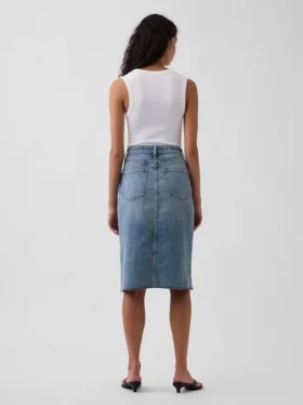 Midi-kokerrok van denim met hoge taille