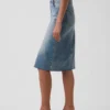 Midi-kokerrok van denim met hoge taille