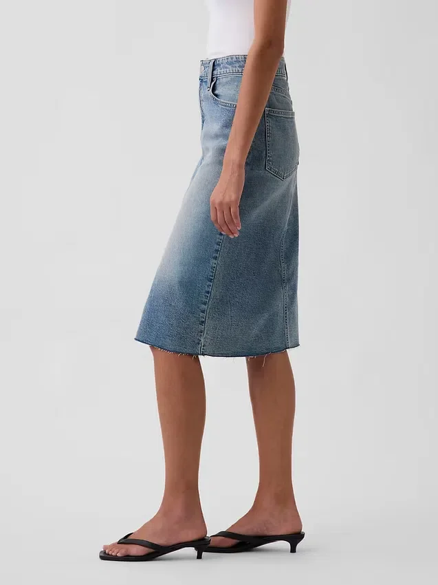 Midi-kokerrok van denim met hoge taille