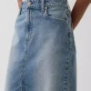 Midi-kokerrok van denim met hoge taille