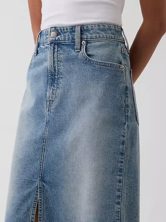 Midi-kokerrok van denim met hoge taille