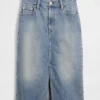 Midi-kokerrok van denim met hoge taille