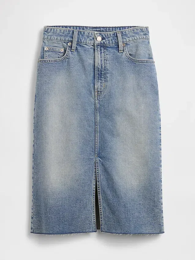 Midi-kokerrok van denim met hoge taille