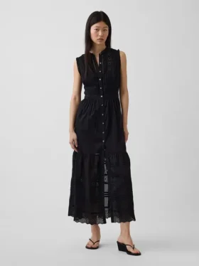 Midi-shirtjurk met kantversiering en gelaagde lagen