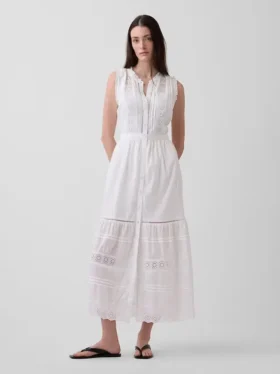 Midi-shirtjurk met kantversiering en gelaagde lagen