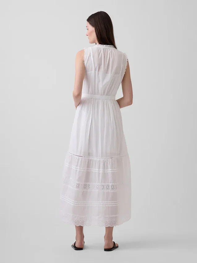 Midi-shirtjurk met kantversiering en gelaagde lagen