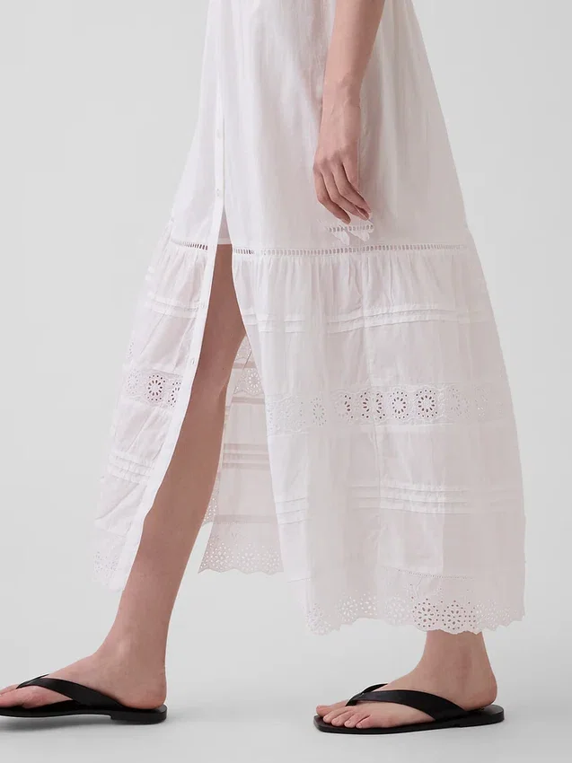 Midi-shirtjurk met kantversiering en gelaagde lagen