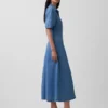 Midi-shirtjurk van denim met bolle mouwen
