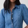 Midi-shirtjurk van denim met bolle mouwen