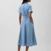 Midi-shirtjurk van denim met strikceintuur